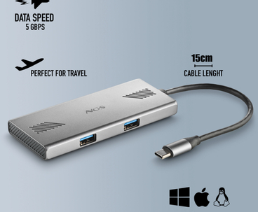 HUB 4 PUERTOS USB-C WONDERDUO-C GRIS NGS